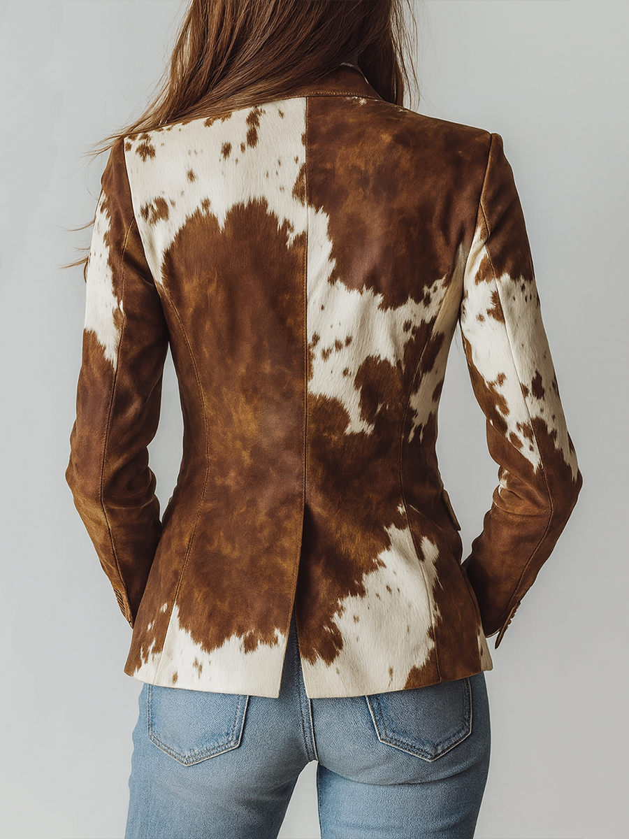 Tasha - Blazer Eco-Friendly con Stampa Vintage a Macchie di Mucca per Donne