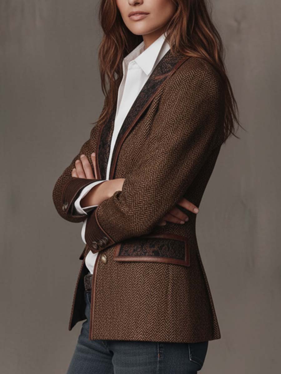 Alessia - Blazer da Donna con Pannello Stampato a Spina di Pesce