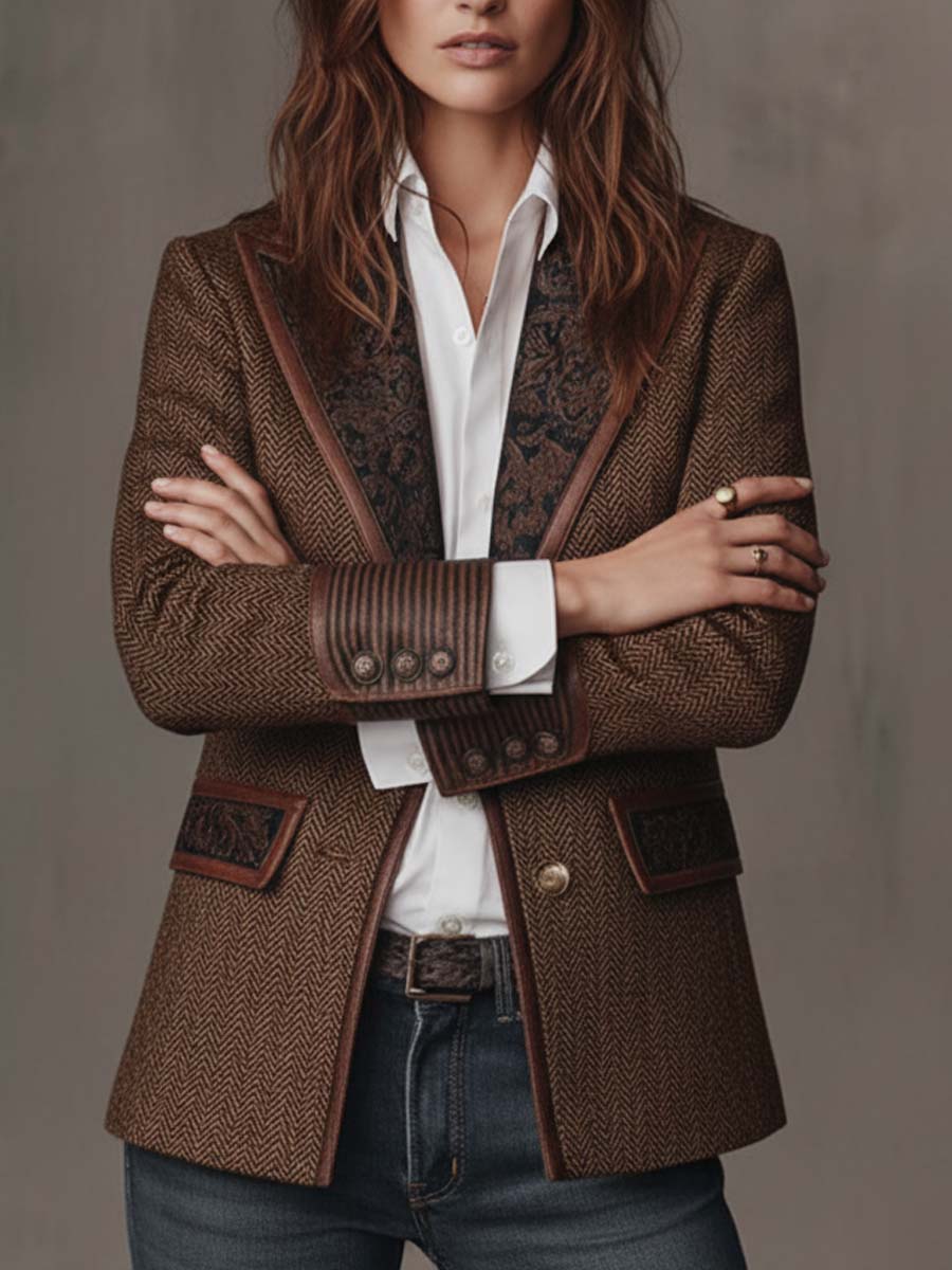 Alessia - Blazer da Donna con Pannello Stampato a Spina di Pesce