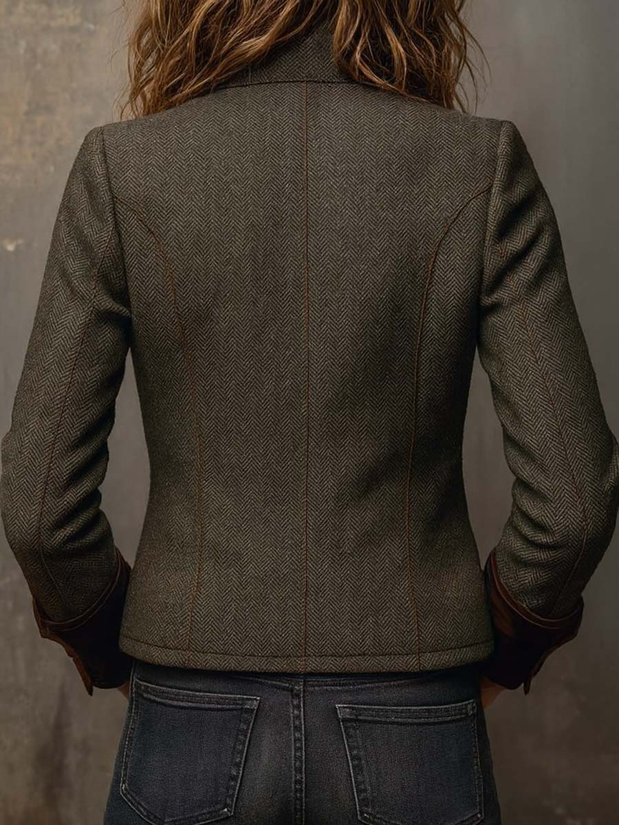 Magdalene - Blazer Vintage da Donna con Bordo a Contrasto a Spina di Pesce