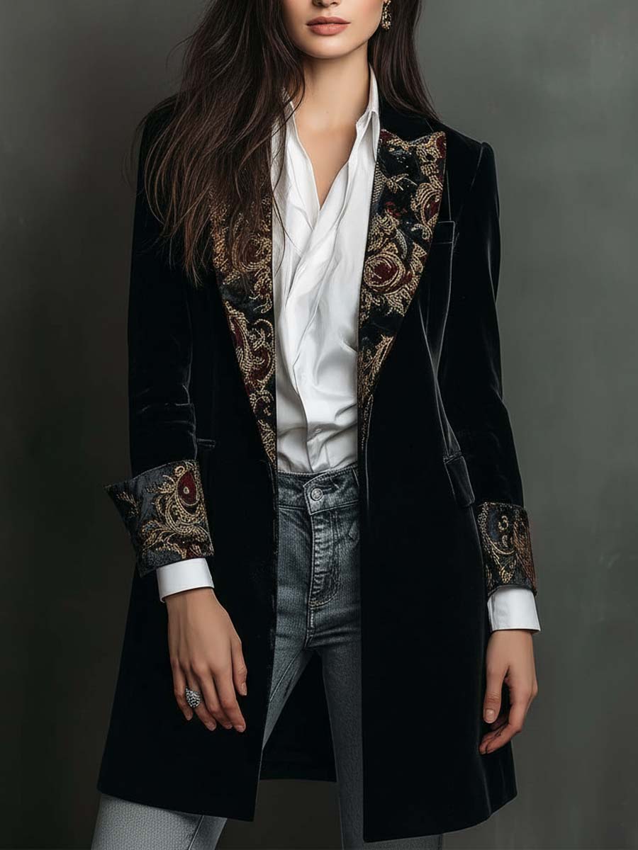 Alana - Blazer Slim Fit Nero con Stampa Barocca per Donna
