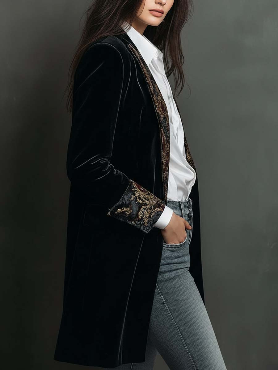 Alana - Blazer Slim Fit Nero con Stampa Barocca per Donna