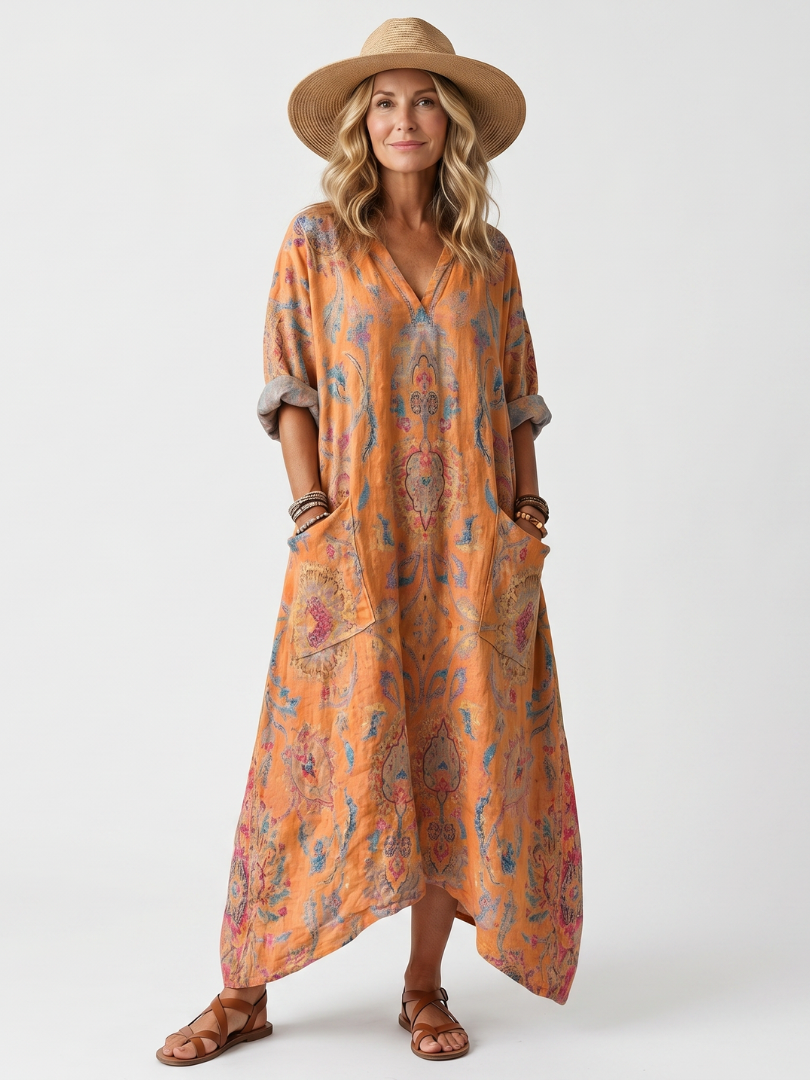 Margherita | Abito Maxi Scollo a V con Tasche