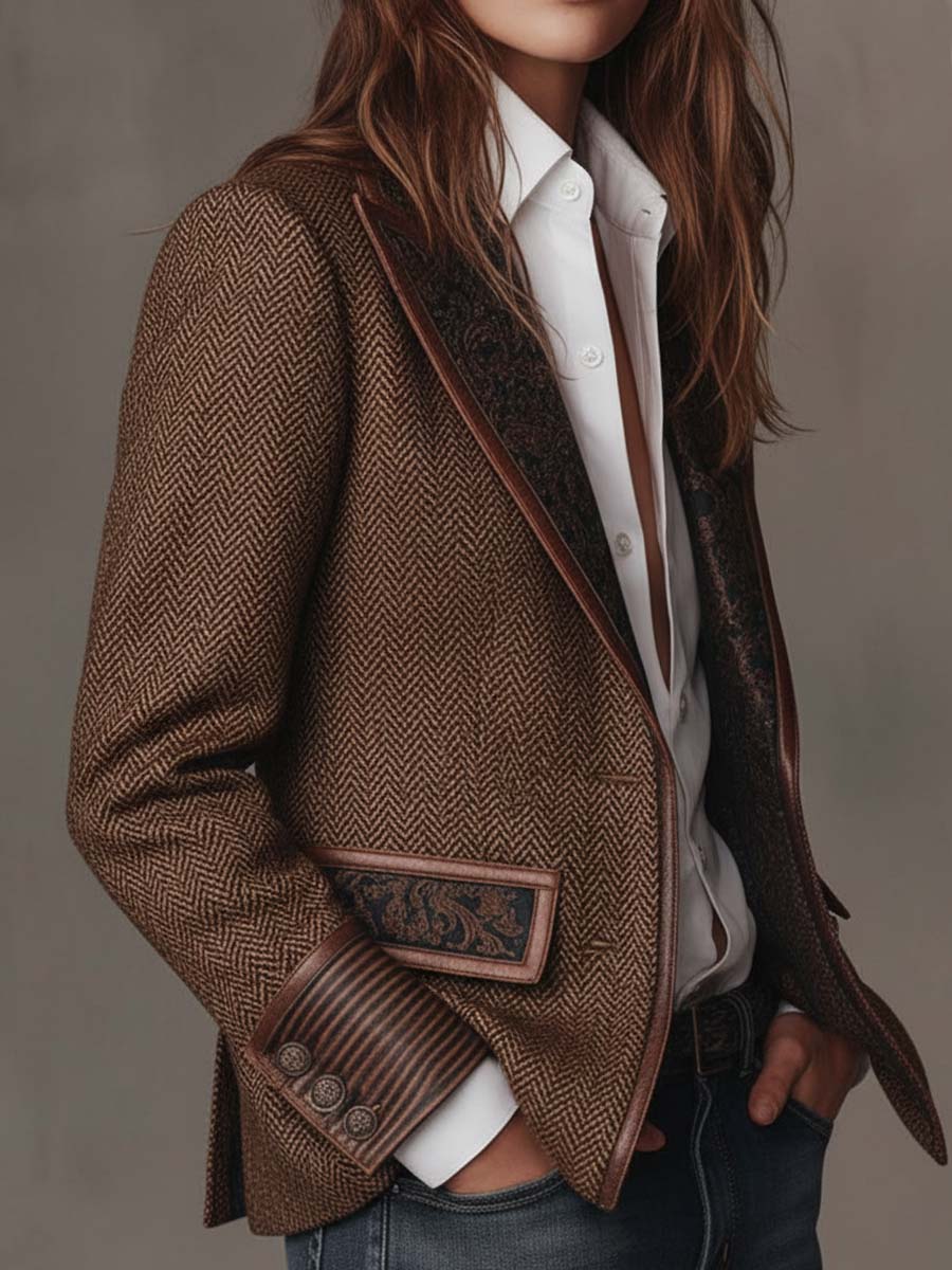 Alessia - Blazer da Donna con Pannello Stampato a Spina di Pesce