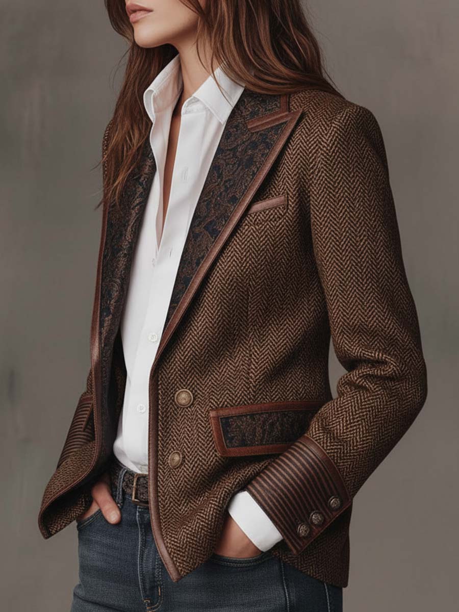 Alessia - Blazer da Donna con Pannello Stampato a Spina di Pesce