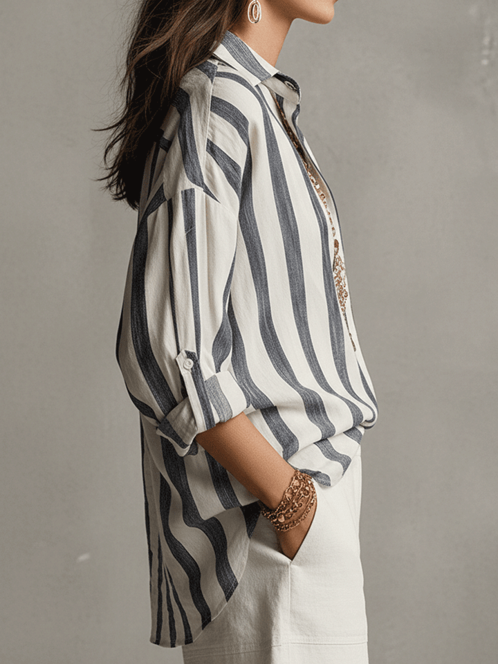 Kaia | Camicia Casual a Righe in Cotone e Lino a Maniche Lunghe