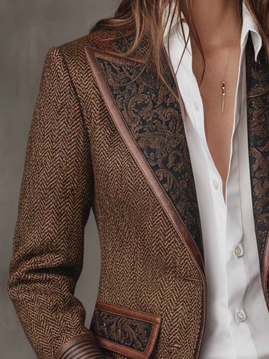 Alessia - Blazer da Donna con Pannello Stampato a Spina di Pesce