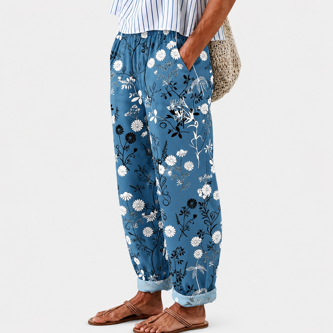Pantaloni Relax Blu Floreali