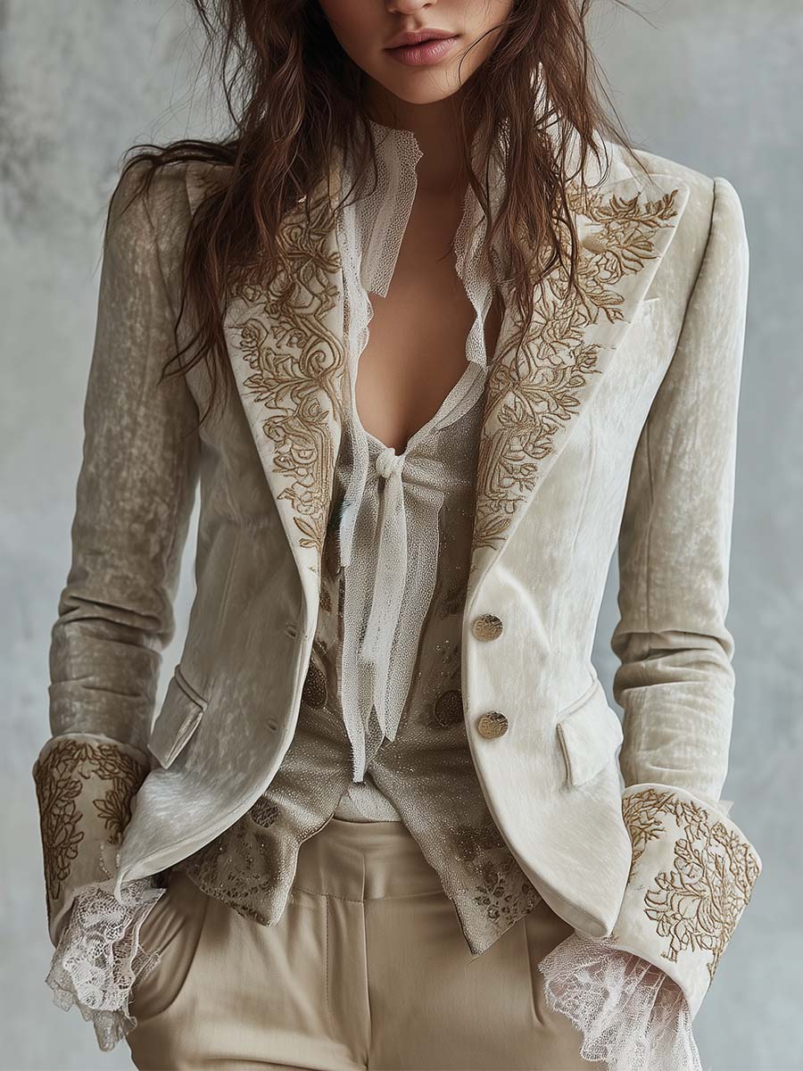 Jenna - Blazer Su Misura Ricamato Color Avorio per Donne