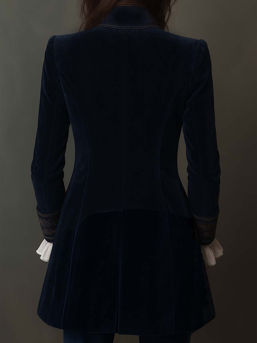 Cleo - Giacca lunga vintage ricamata in navy per donna
