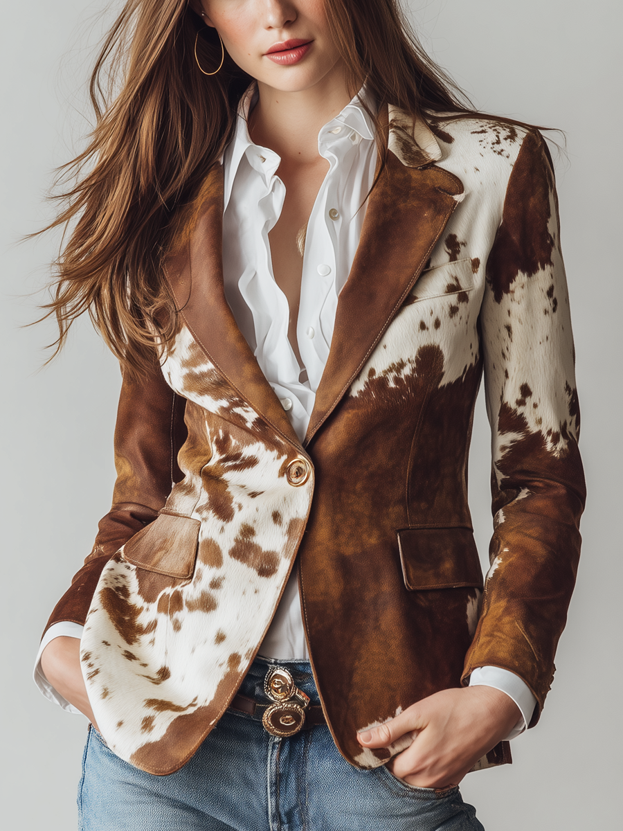 Tasha - Blazer Eco-Friendly con Stampa Vintage a Macchie di Mucca per Donne
