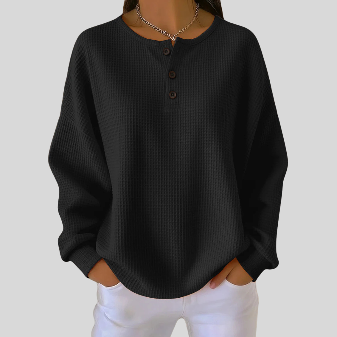 Romy | Top Henley in Maglia Waffle Relaxed