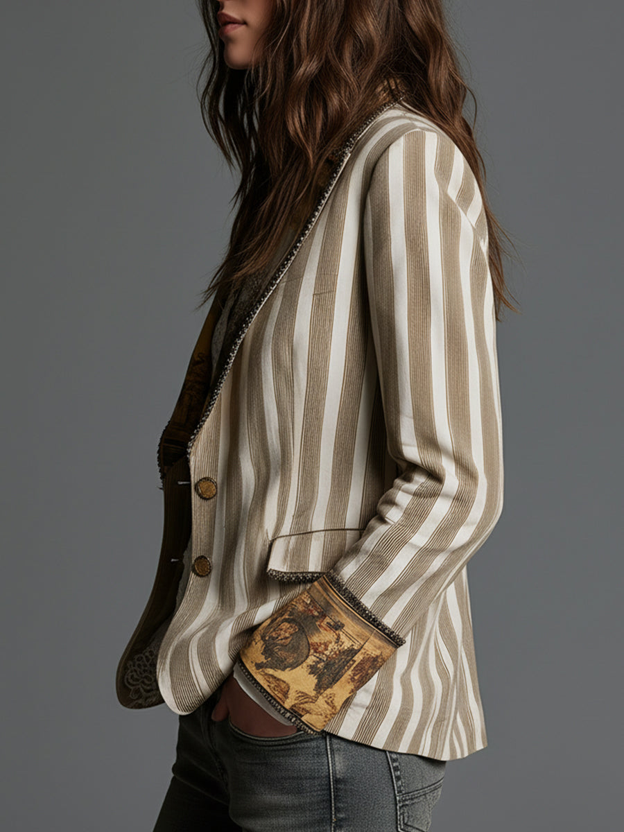 Wendy - Blazer in Stile Boho a Righe Stampato per Donne