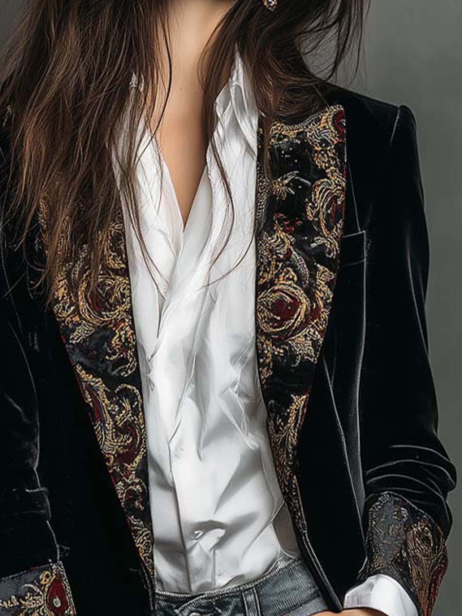 Alana - Blazer Slim Fit Nero con Stampa Barocca per Donna
