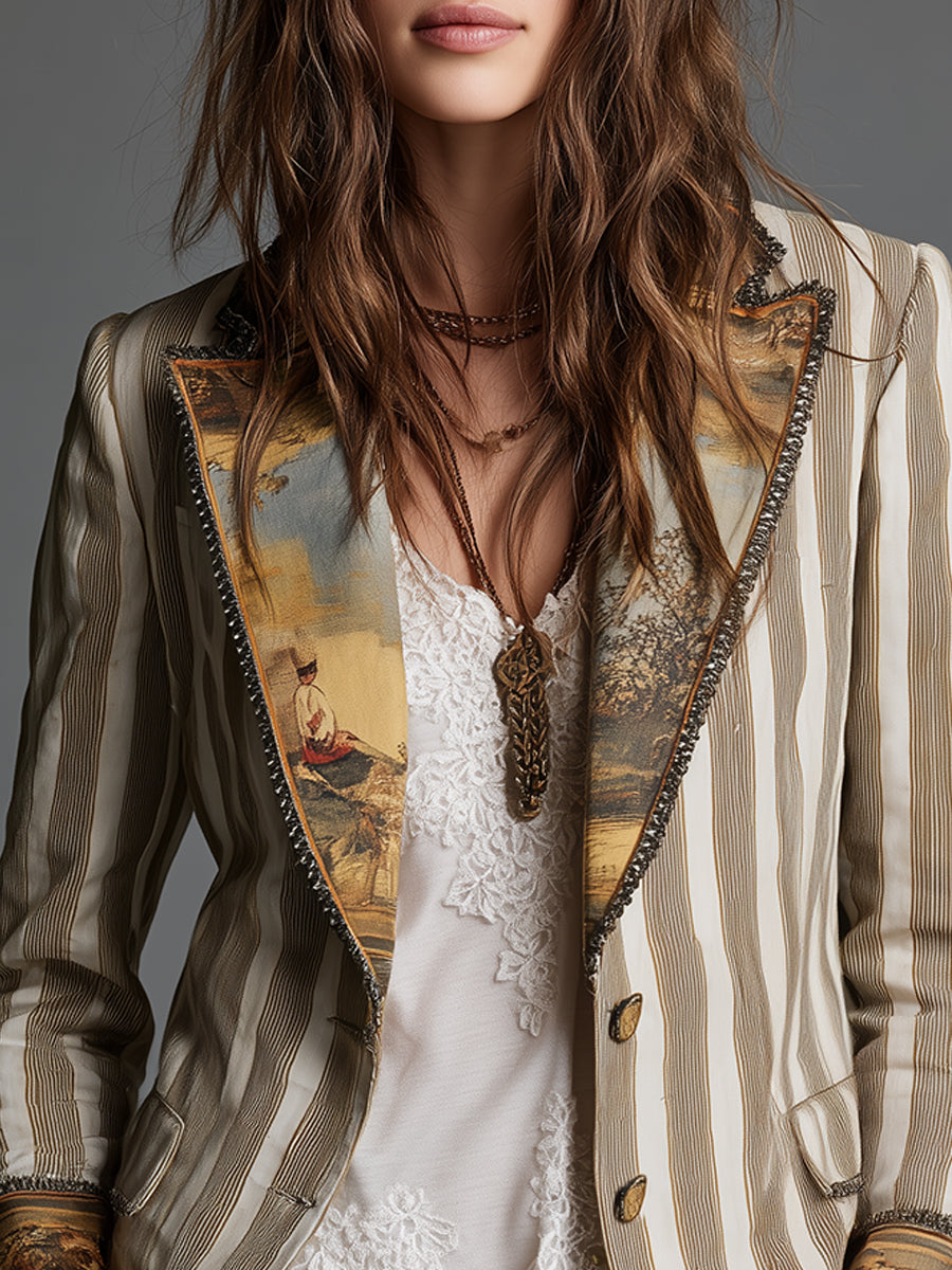 Wendy - Blazer in Stile Boho a Righe Stampato per Donne