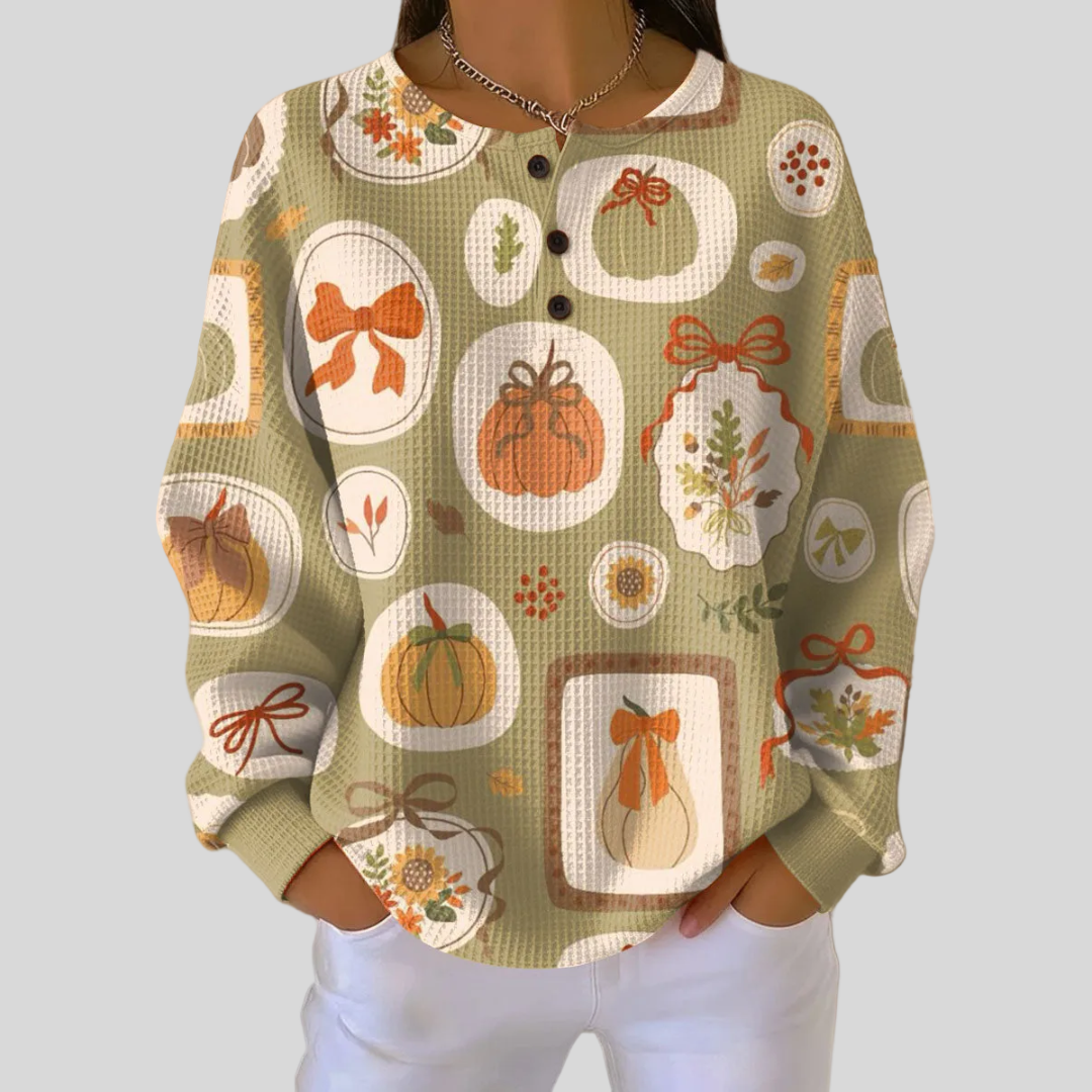 Della | Felpa con Collo a Bottone Charm Autunnale