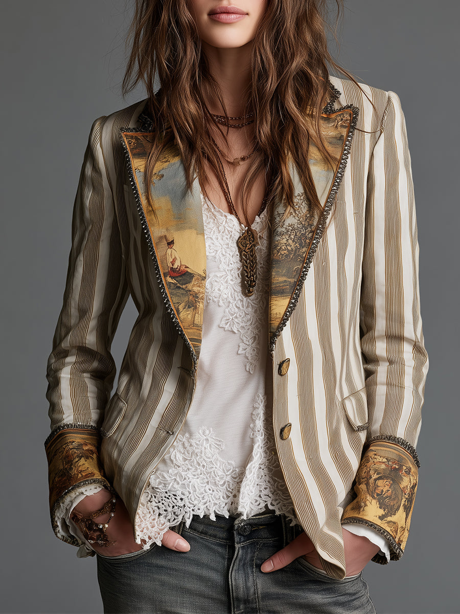 Wendy - Blazer in Stile Boho a Righe Stampato per Donne