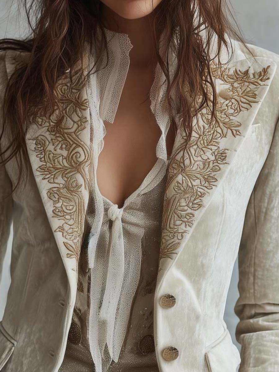 Jenna - Blazer Su Misura Ricamato Color Avorio per Donne