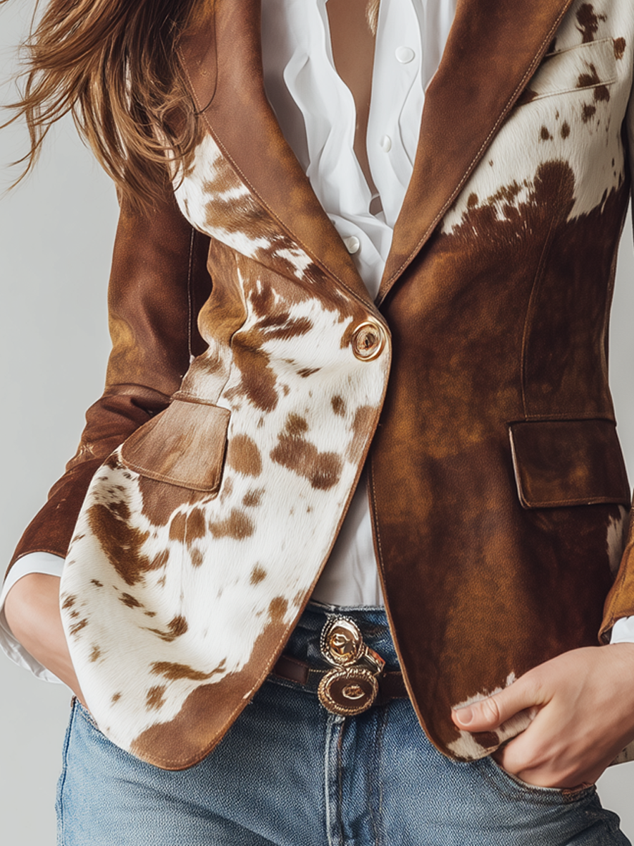 Tasha - Blazer Eco-Friendly con Stampa Vintage a Macchie di Mucca per Donne
