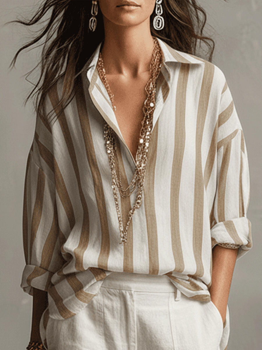 Kaia | Camicia Casual a Righe in Cotone e Lino a Maniche Lunghe