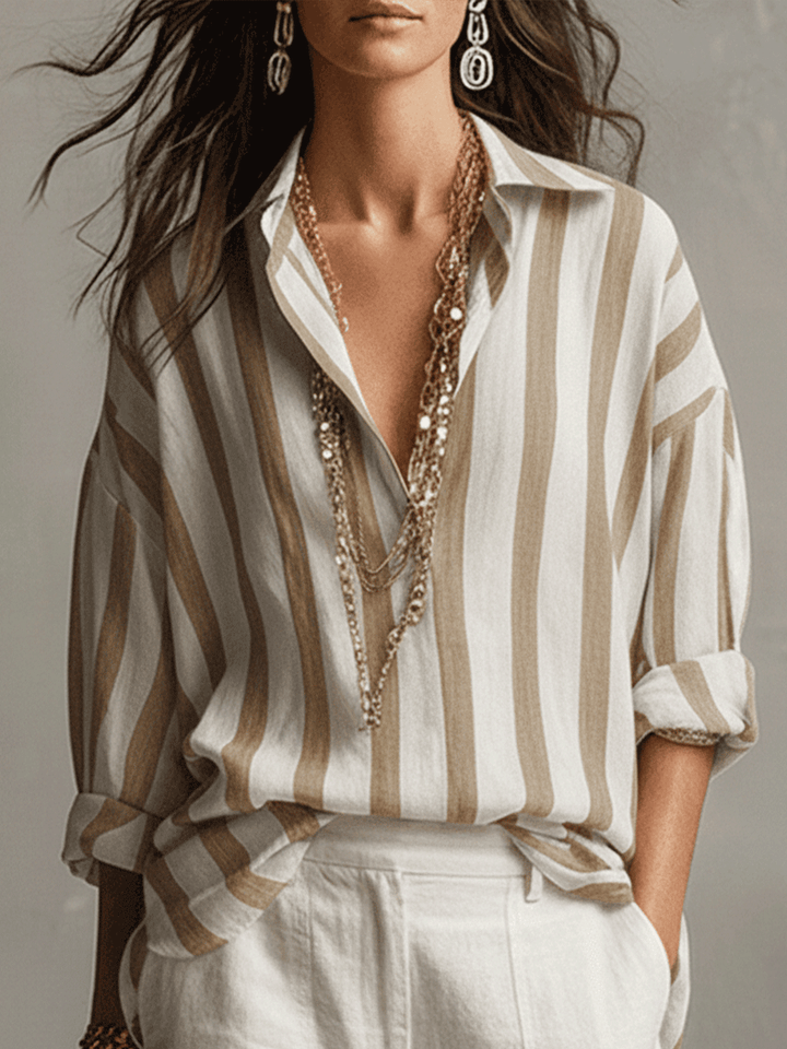 Kaia | Camicia Casual a Righe in Cotone e Lino a Maniche Lunghe