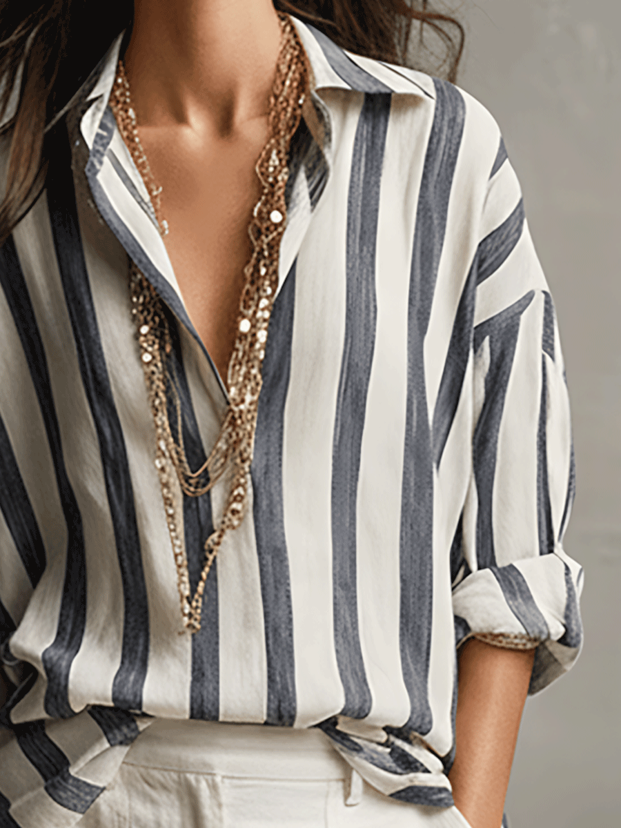 Kaia | Camicia Casual a Righe in Cotone e Lino a Maniche Lunghe