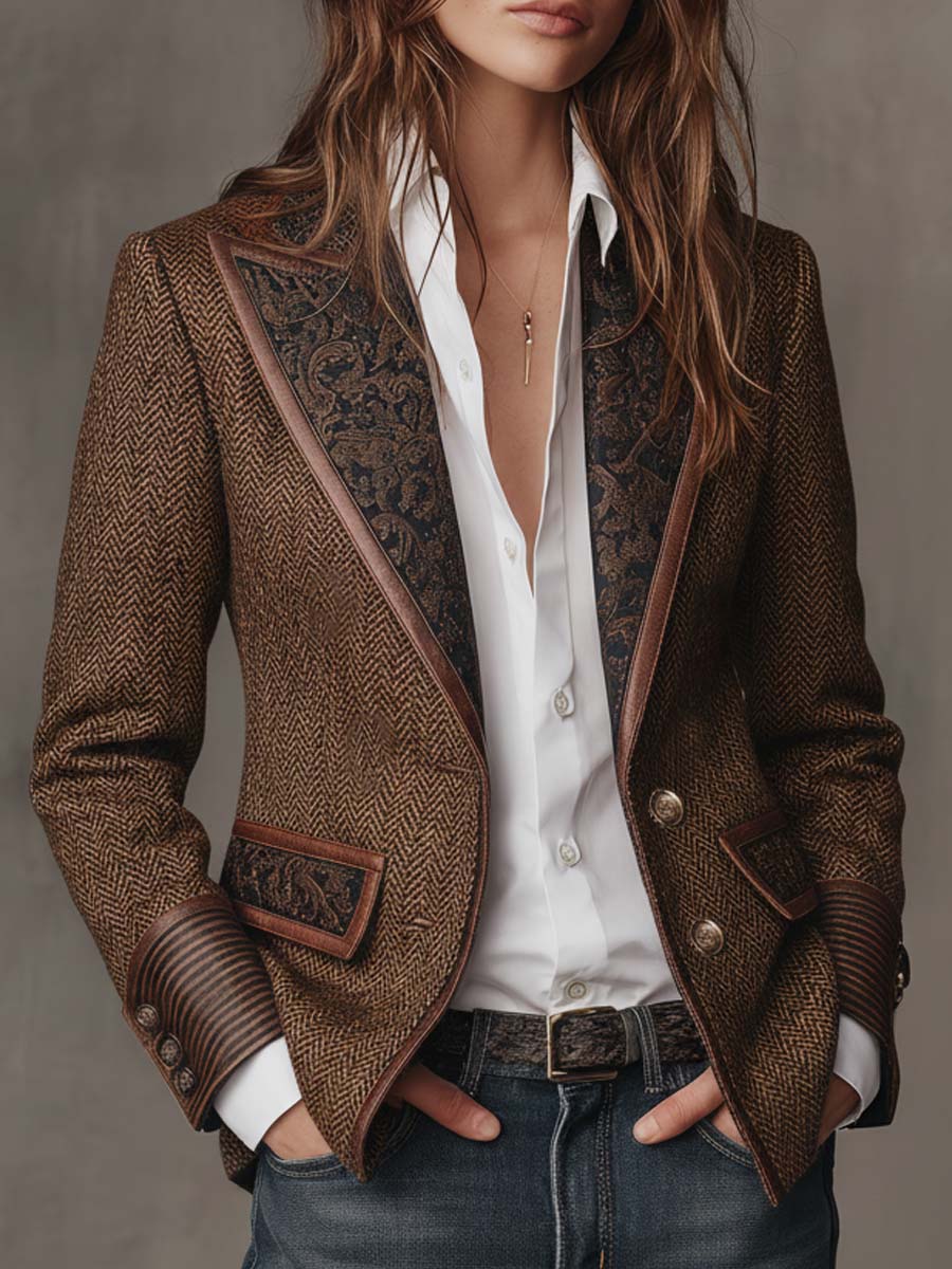 Alessia - Blazer da Donna con Pannello Stampato a Spina di Pesce