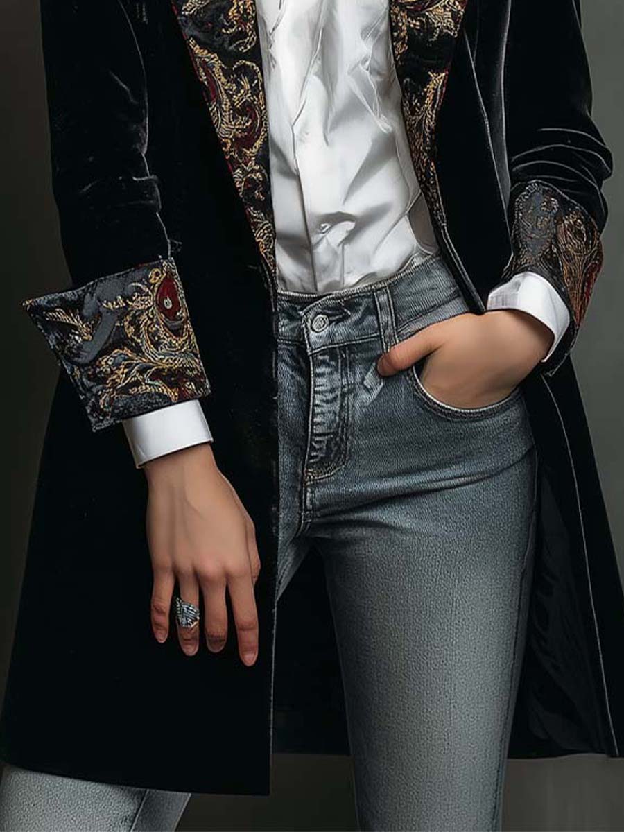 Alana - Blazer Slim Fit Nero con Stampa Barocca per Donna