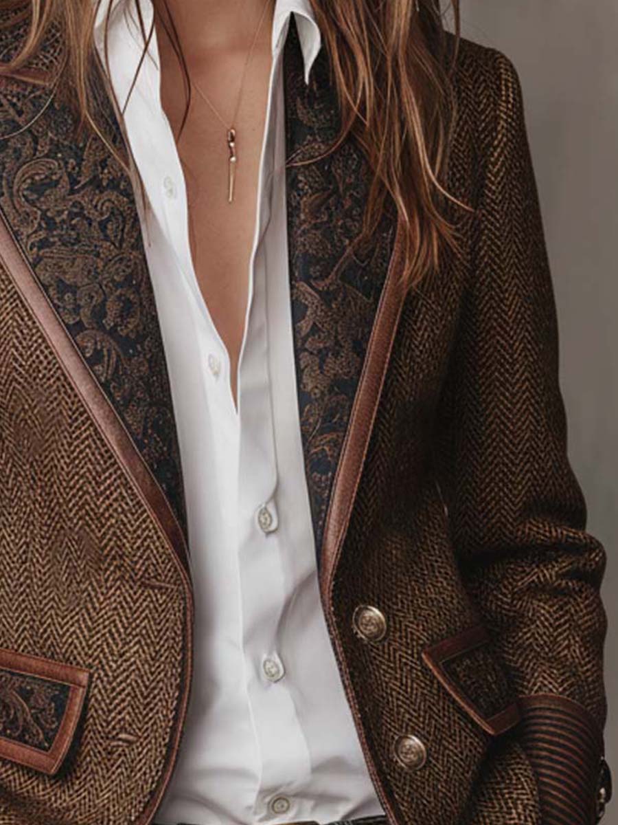 Alessia - Blazer da Donna con Pannello Stampato a Spina di Pesce