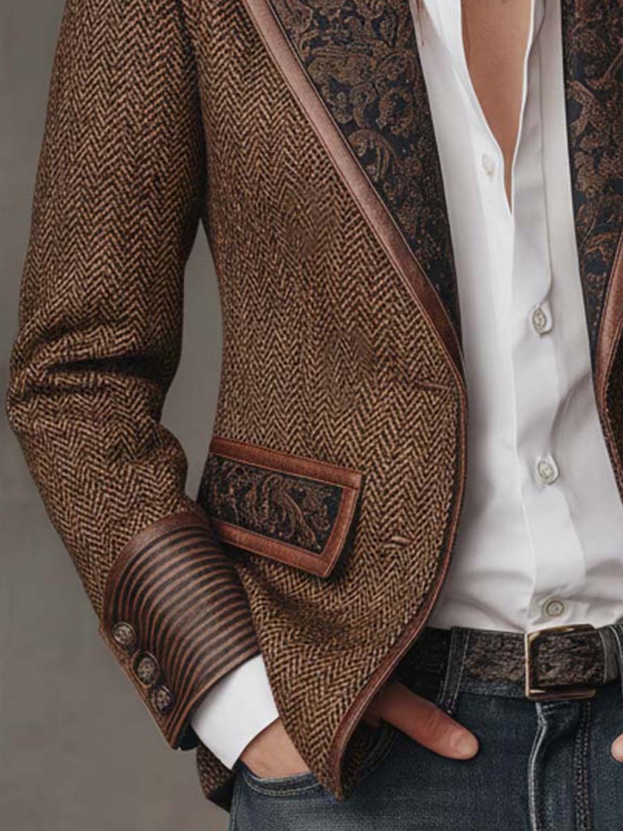 Alessia - Blazer da Donna con Pannello Stampato a Spina di Pesce