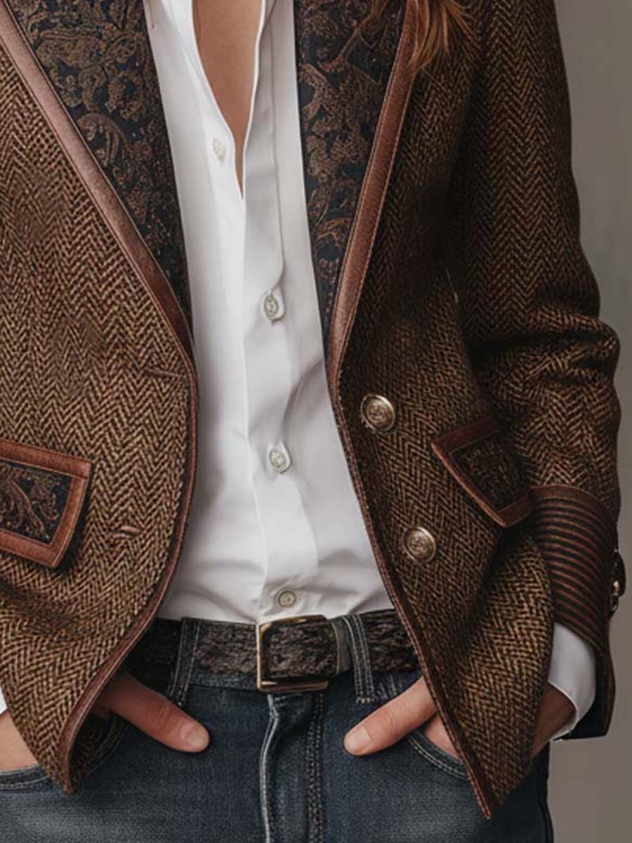 Alessia - Blazer da Donna con Pannello Stampato a Spina di Pesce