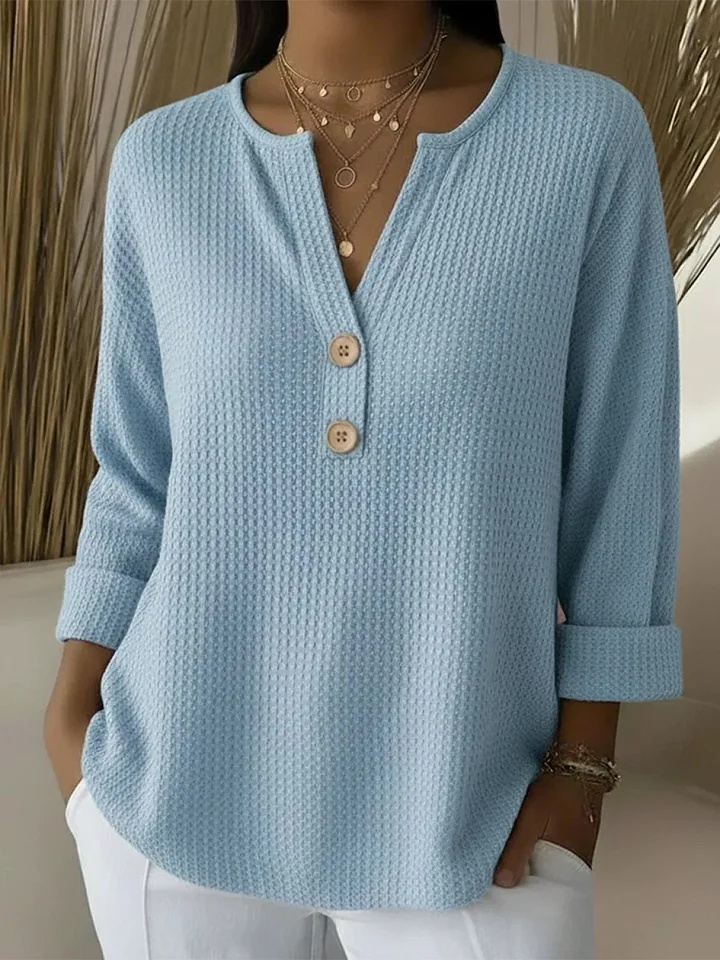 Elena | Maglietta Henley a Righe con Bottoni