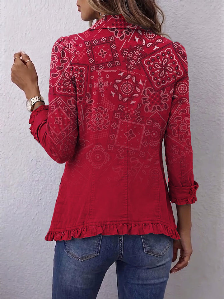 Genoveffa | Giacca Bohemien con Volant e Stampa Paisley Ombre
