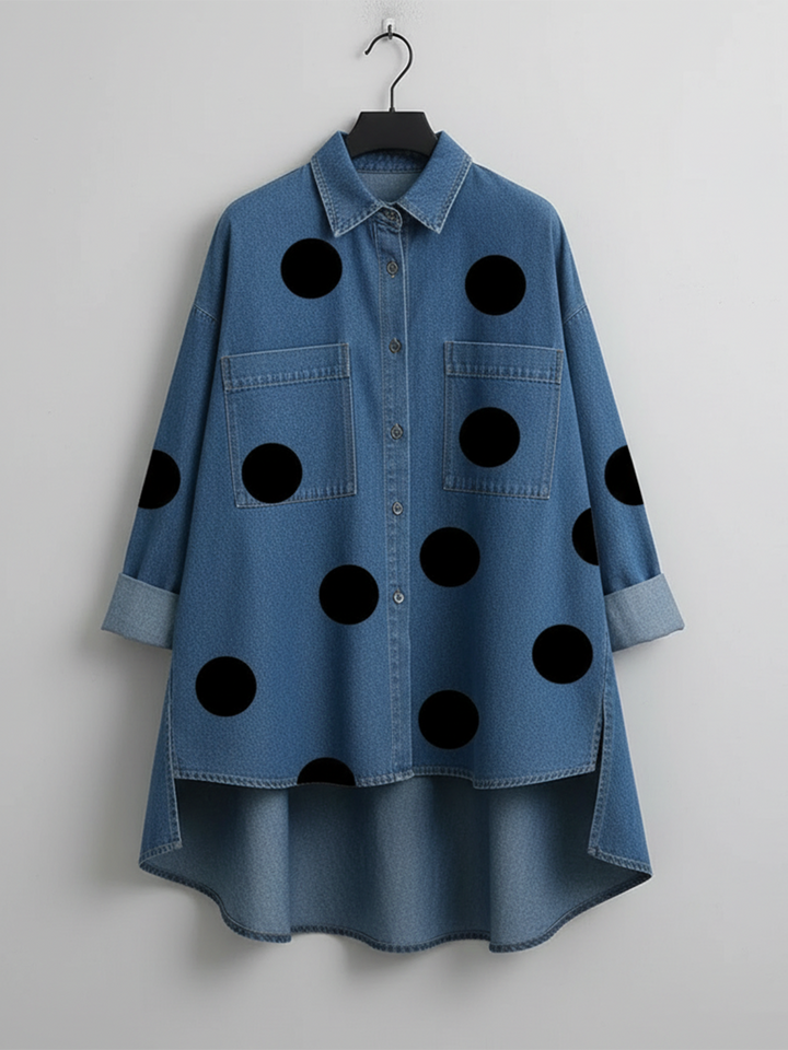 Fausta | Camicia di jeans a pois con collo alto