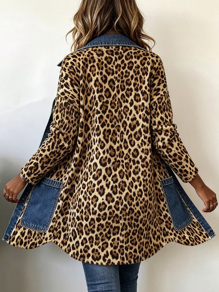 Lorena | Giacca Lunga Leopardata con Denim