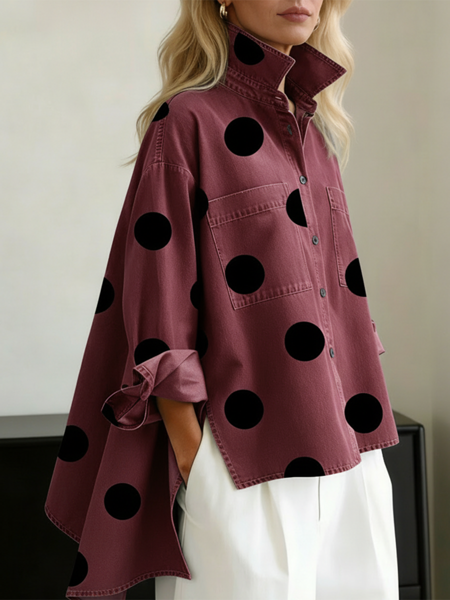 Fausta | Camicia di jeans a pois con collo alto