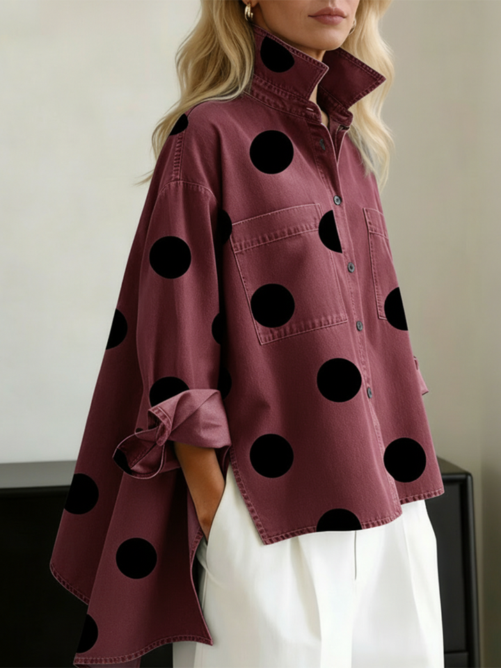 Fausta | Camicia di jeans a pois con collo alto